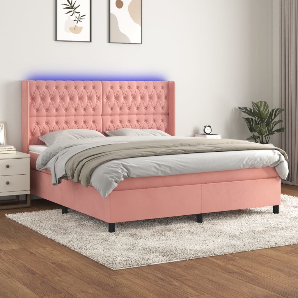 Boxspring met matras en LED fluweel roze 180x200 cm