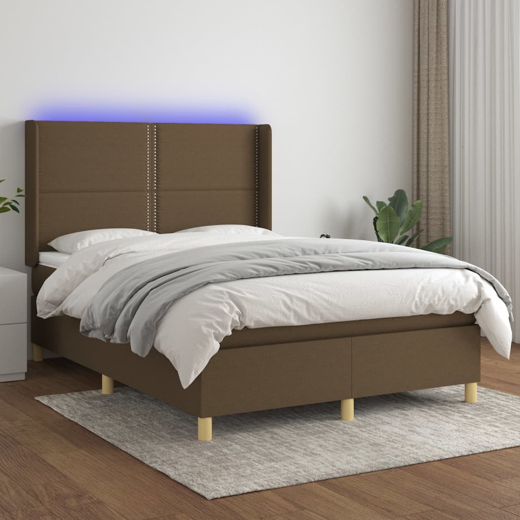 Boxspring met matras en LED stof donkerbruin 140x200 cm