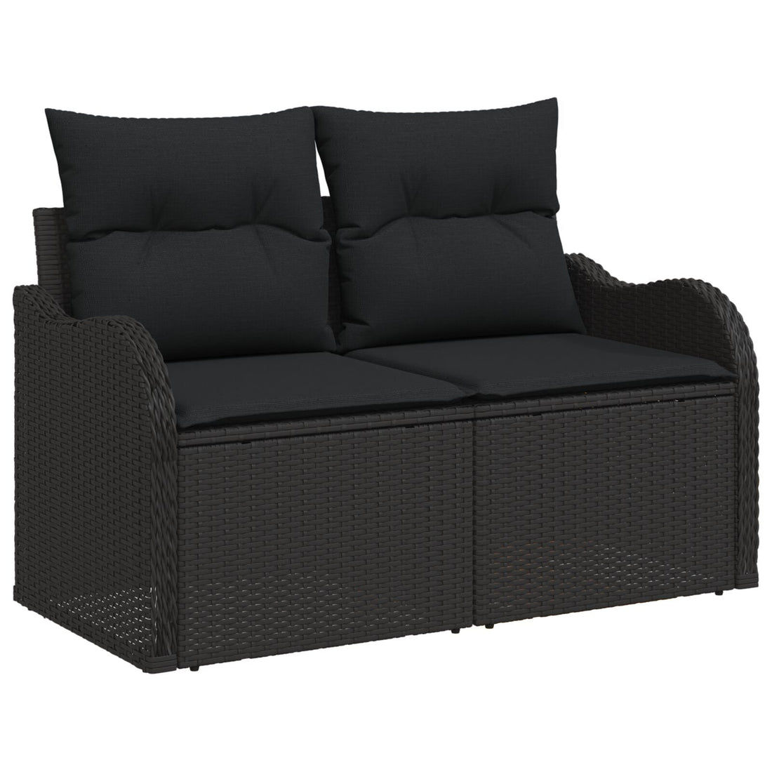 2-Zits Tuinbank met Opslag & Kussens Zwart Poly Rattan