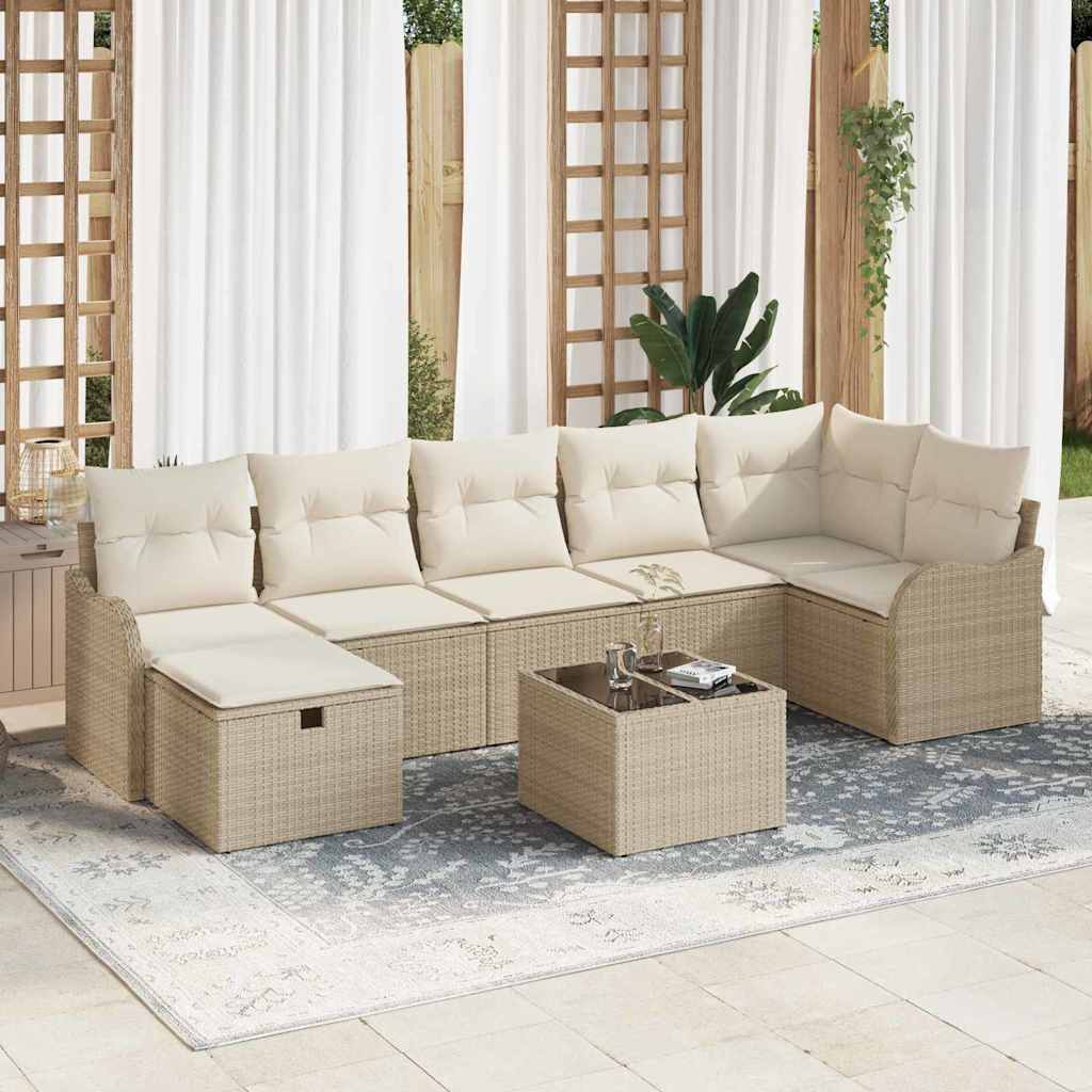 8-delige tuinset met kussens Beige Poly Rattan