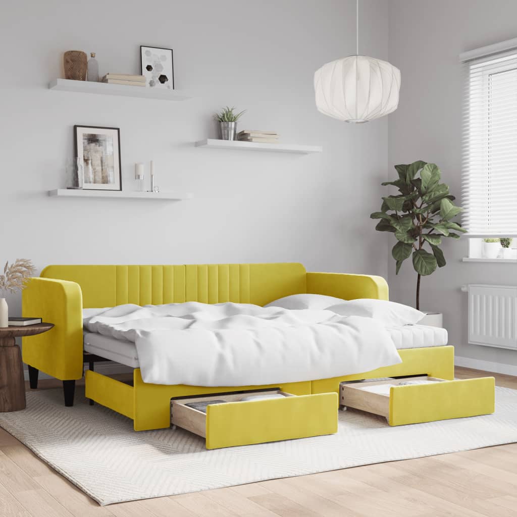 Slaapbank met onderschuifbed en lades 80x200 cm fluweel geel