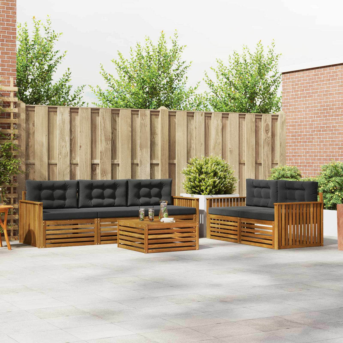 Buiten bankenset met kussen 6 pcs Natuurlijk en Antraciet is nu te koop bij PeponiXL, paradijselijk wonen!