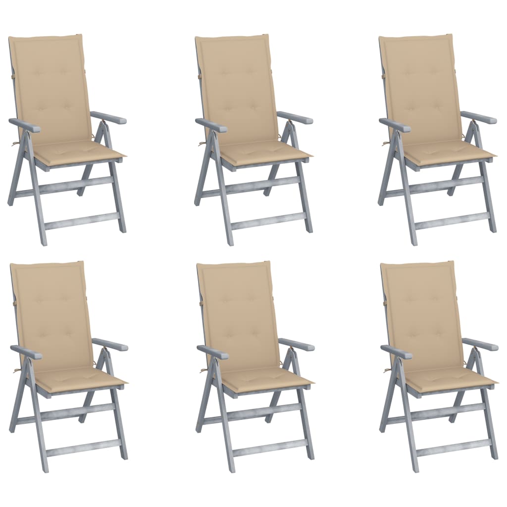 Tuinstoelen 6 st verstelbaar met kussens massief acaciahout is nu te koop bij PeponiXL, paradijselijk wonen!