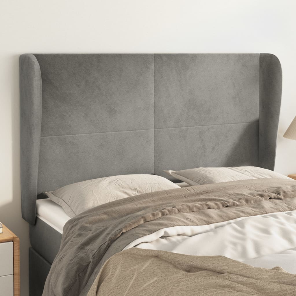 Hoofdbord met randen 147x23x118/128 cm fluweel lichtgrijs is nu te koop bij PeponiXL, paradijselijk wonen!