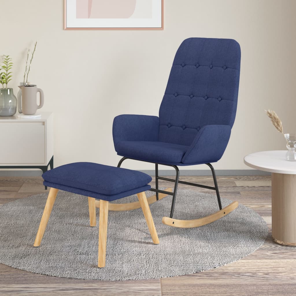 Schommelstoel met voetenbank stof blauw is nu te koop bij PeponiXL, paradijselijk wonen!