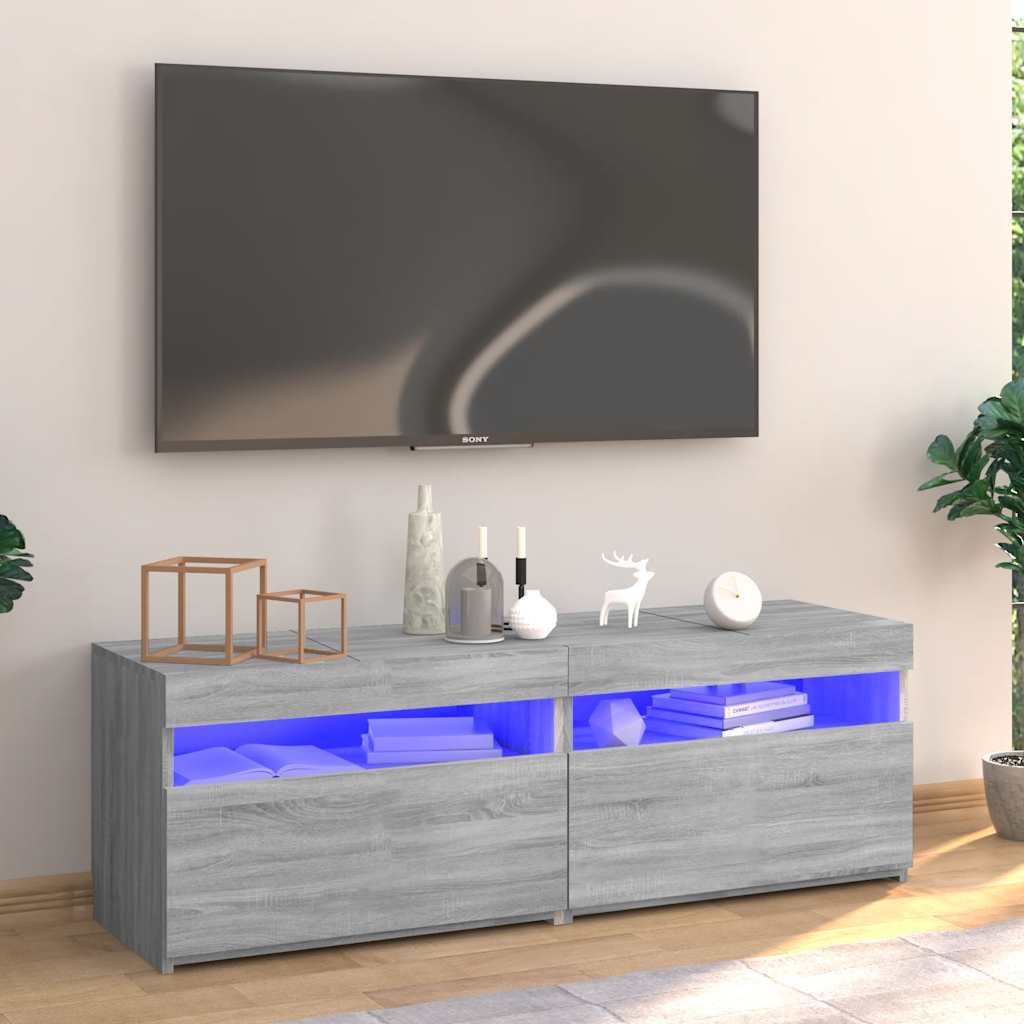 Tv-meubel met LED-verlichting 120x35x40 cm grijs sonoma eiken is nu te koop bij PeponiXL, paradijselijk wonen!