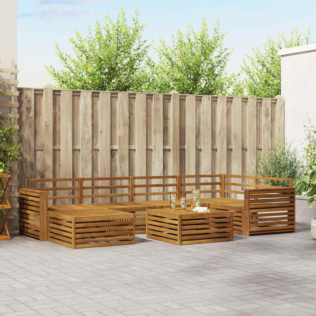 Buiten bankenset 7 pcs Naturel Massief Acaciahout is nu te koop bij PeponiXL, paradijselijk wonen!