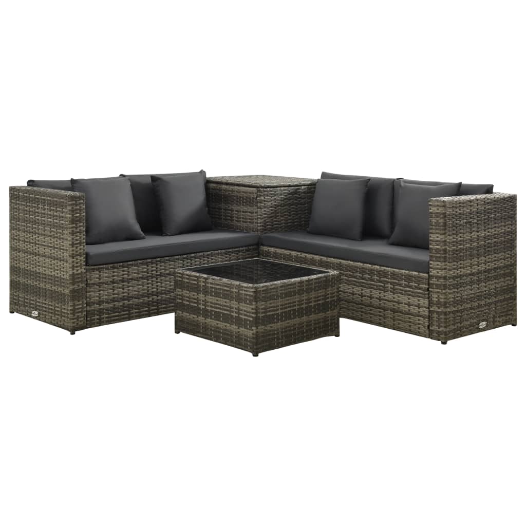 4-delige Loungeset met kussens poly rattan grijs is nu te koop bij PeponiXL, paradijselijk wonen!