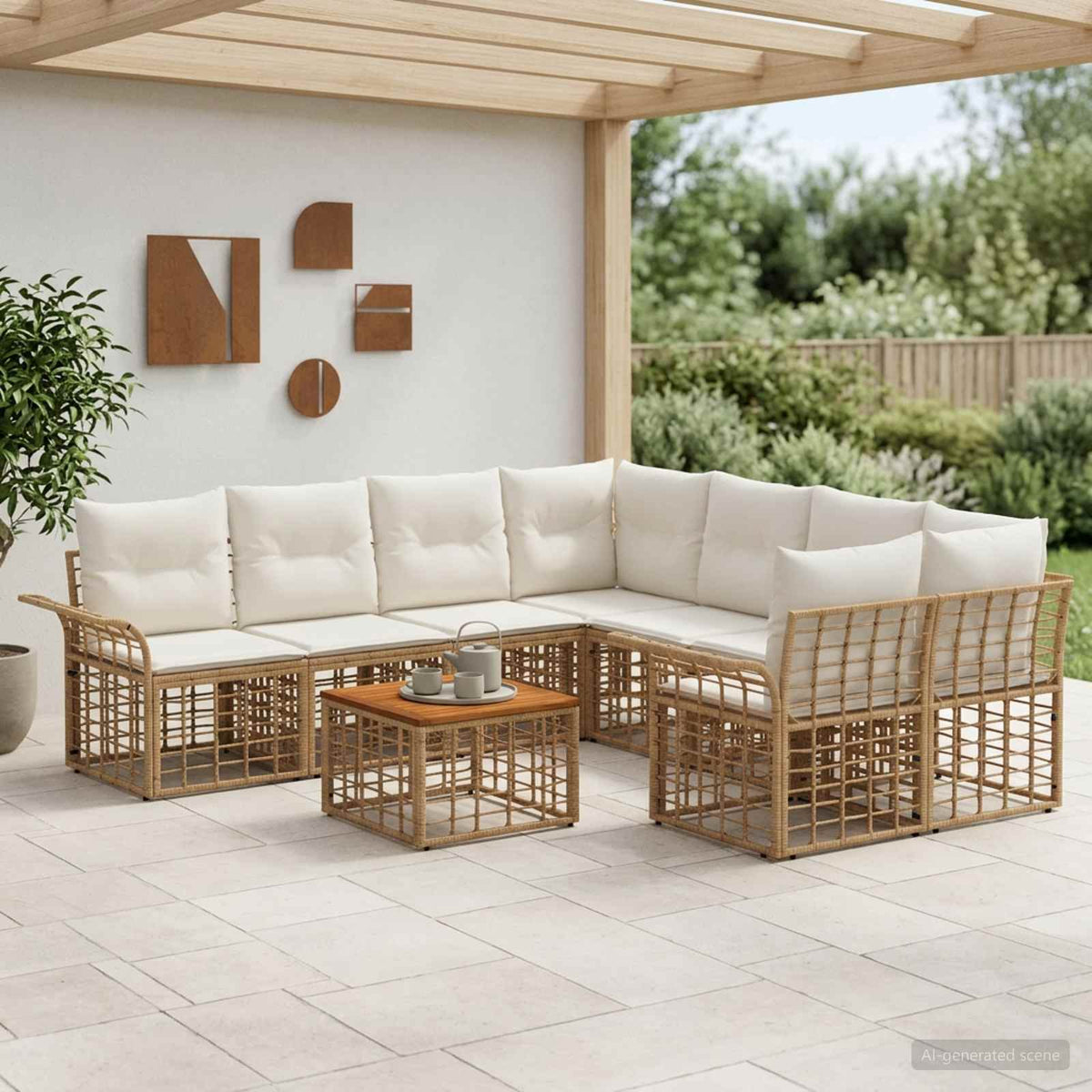Buiten bankenset 9 st Natuurlijk en Crème Wit poly rattan is nu te koop bij PeponiXL, paradijselijk wonen!