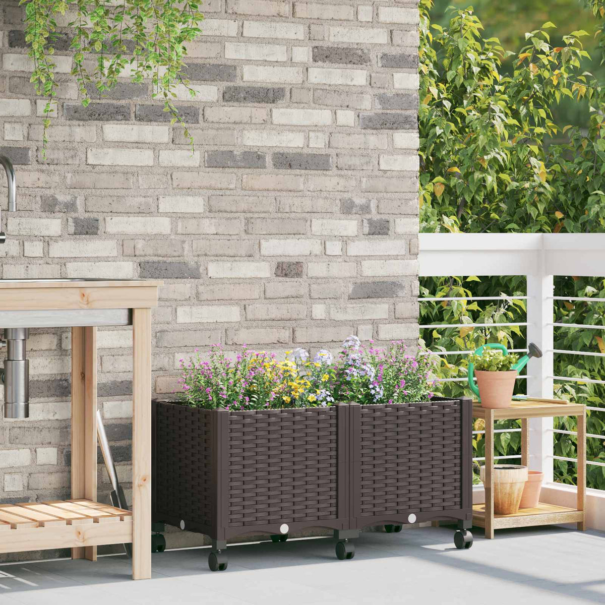 Tuinschaal met wielen Bruin 80 x 40 x 44 cm PP is nu te koop bij PeponiXL, paradijselijk wonen!