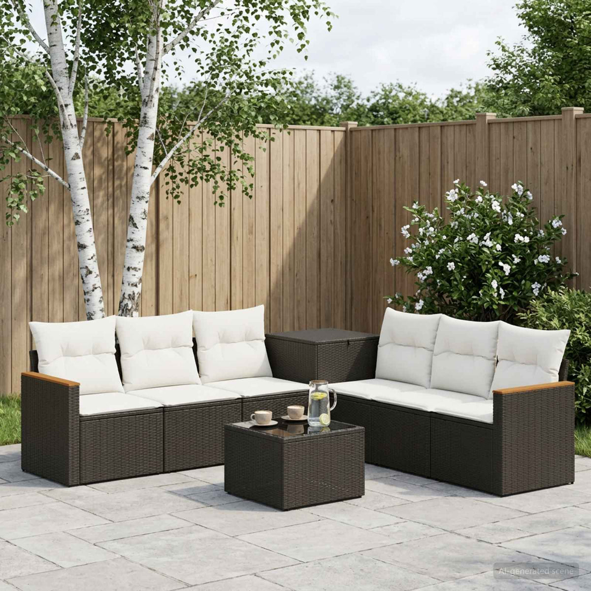 Bankstel 8 st Zwart en Cream Wit Poly Rattan en Staal is nu te koop bij PeponiXL, paradijselijk wonen!