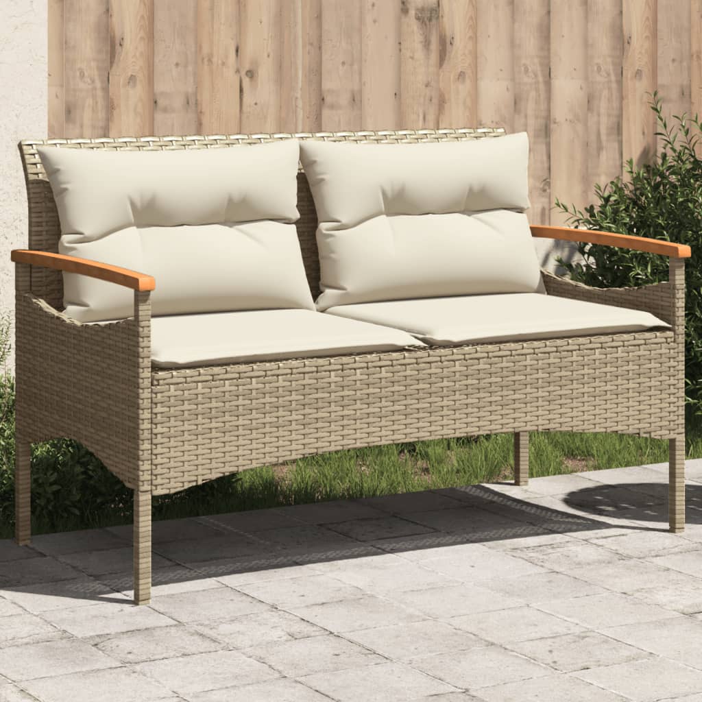 Tuinbank met kussens 116x62,5x74 cm poly rattan beige is nu te koop bij PeponiXL, paradijselijk wonen!