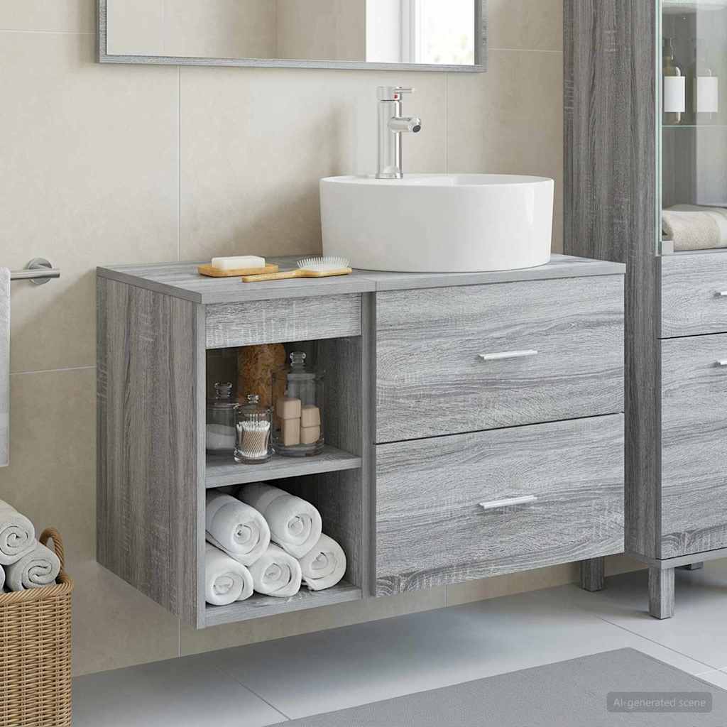 Badkamermeubelset 2 pcs Grijs Sonoma Bewerkt hout is nu te koop bij PeponiXL, paradijselijk wonen!