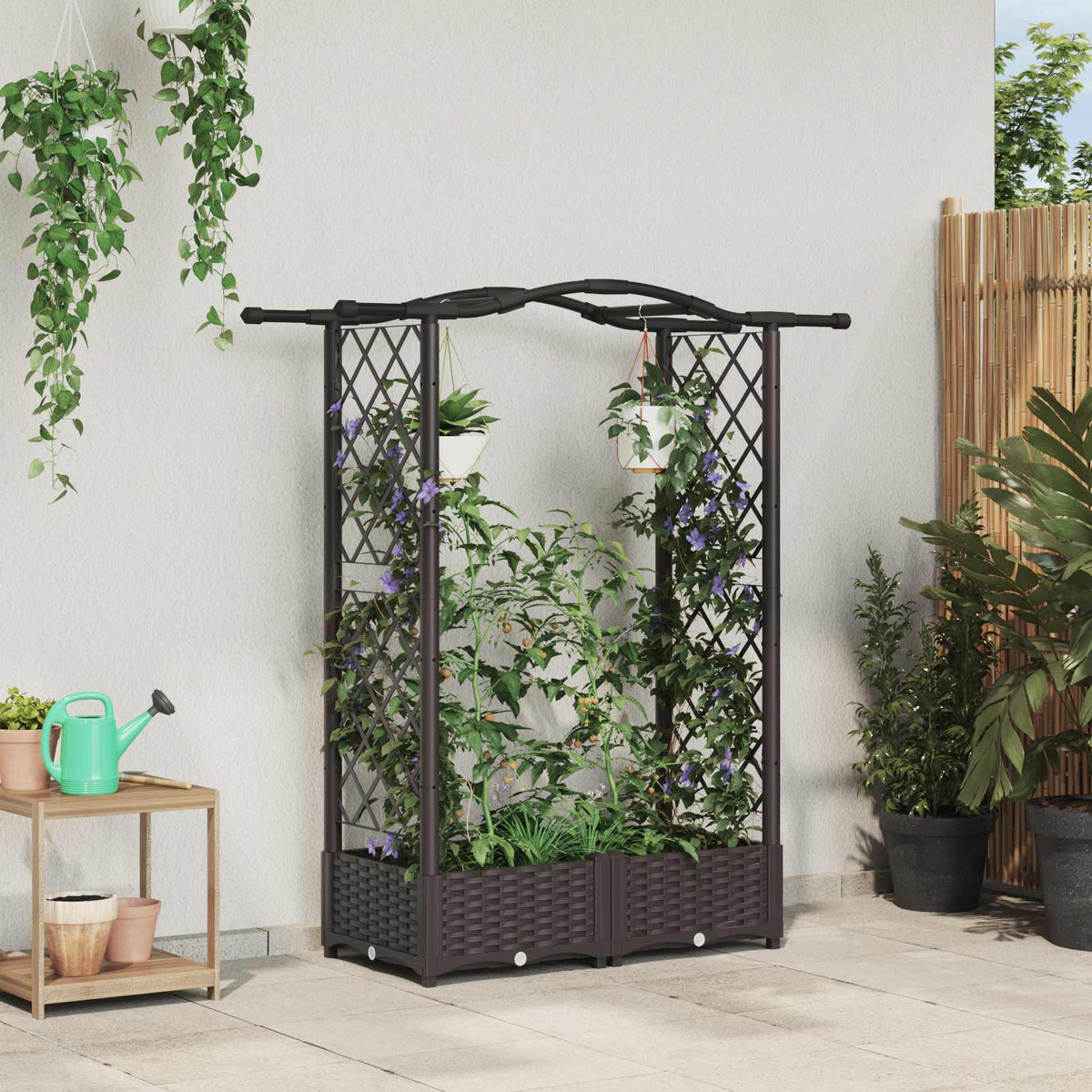 Verhoogd Bed met Trellis en Dak Bruin 124 x 40 x 123 cm PP is nu te koop bij PeponiXL, paradijselijk wonen!