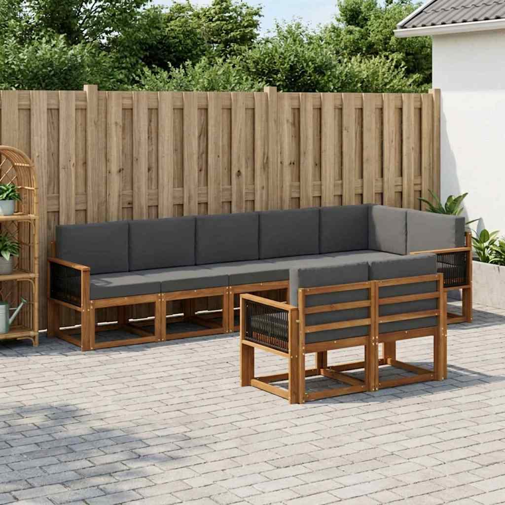 Buiten bankenset 8 pcs Natuurlijk en Antraciet Polyester is nu te koop bij PeponiXL, paradijselijk wonen!