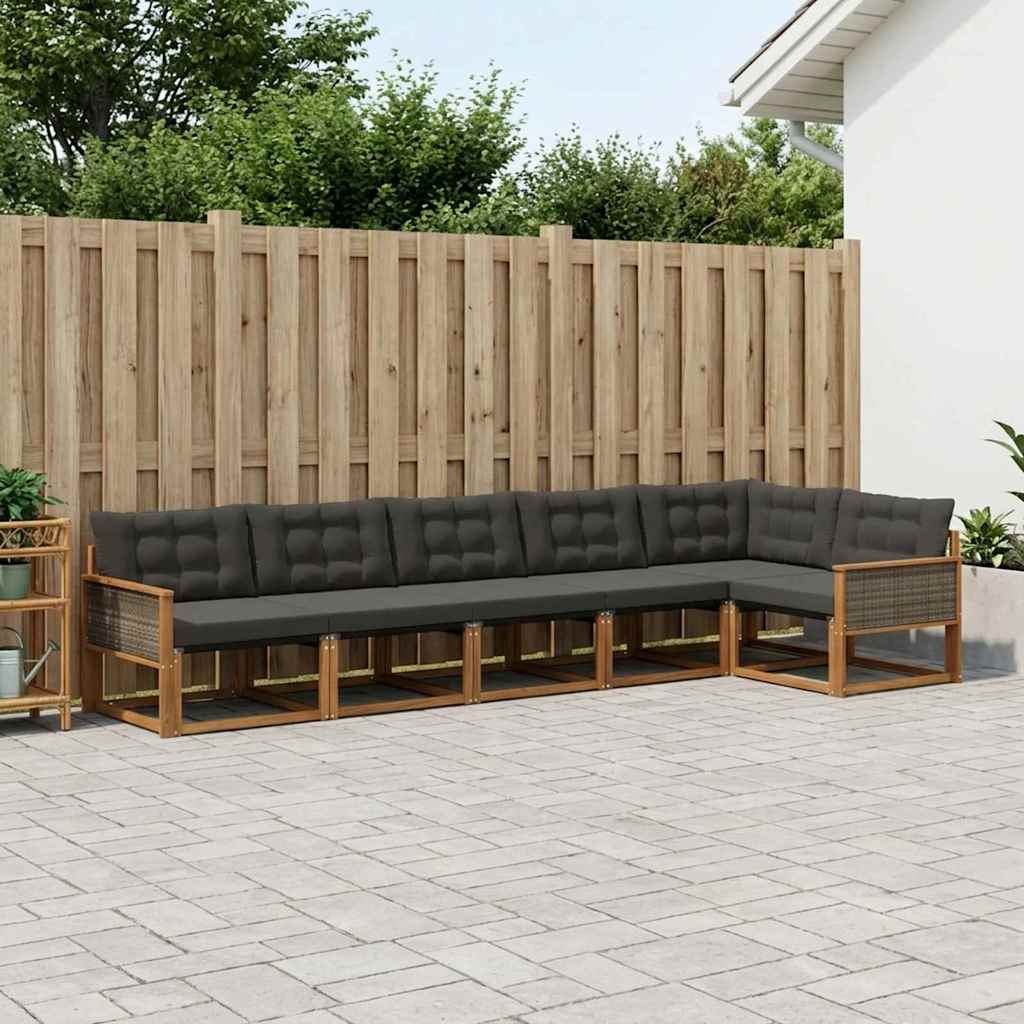 Buiten bankenset met kussen 6 pcs Naturel en Zwart is nu te koop bij PeponiXL, paradijselijk wonen!