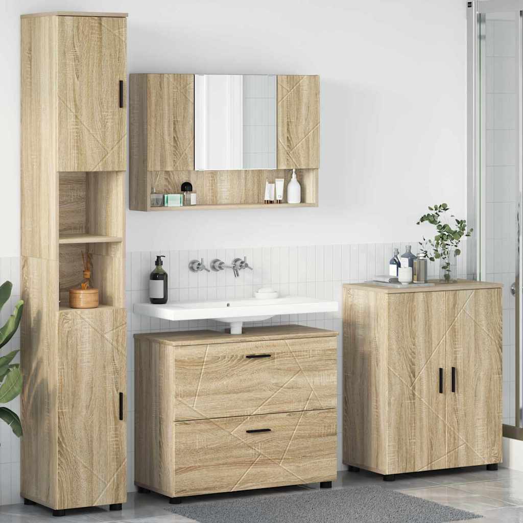 Badkamermeubelset 4 pcs Sonoma Eiken Geperst Hout en Metaal is nu te koop bij PeponiXL, paradijselijk wonen!