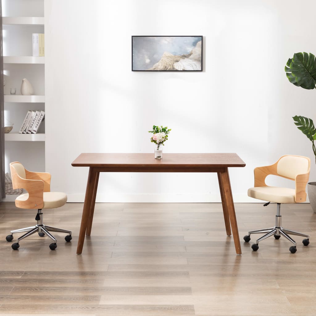 Eetkamerstoelen draaibaar 2 st gebogen hout en kunstleer crème is nu te koop bij PeponiXL, paradijselijk wonen!