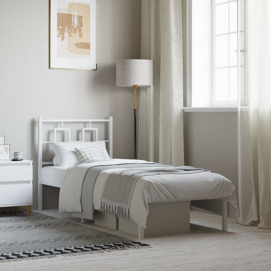 Bedframe met hoofdbord zonder matras metaal wit 75x190 cm is nu te koop bij PeponiXL, paradijselijk wonen!