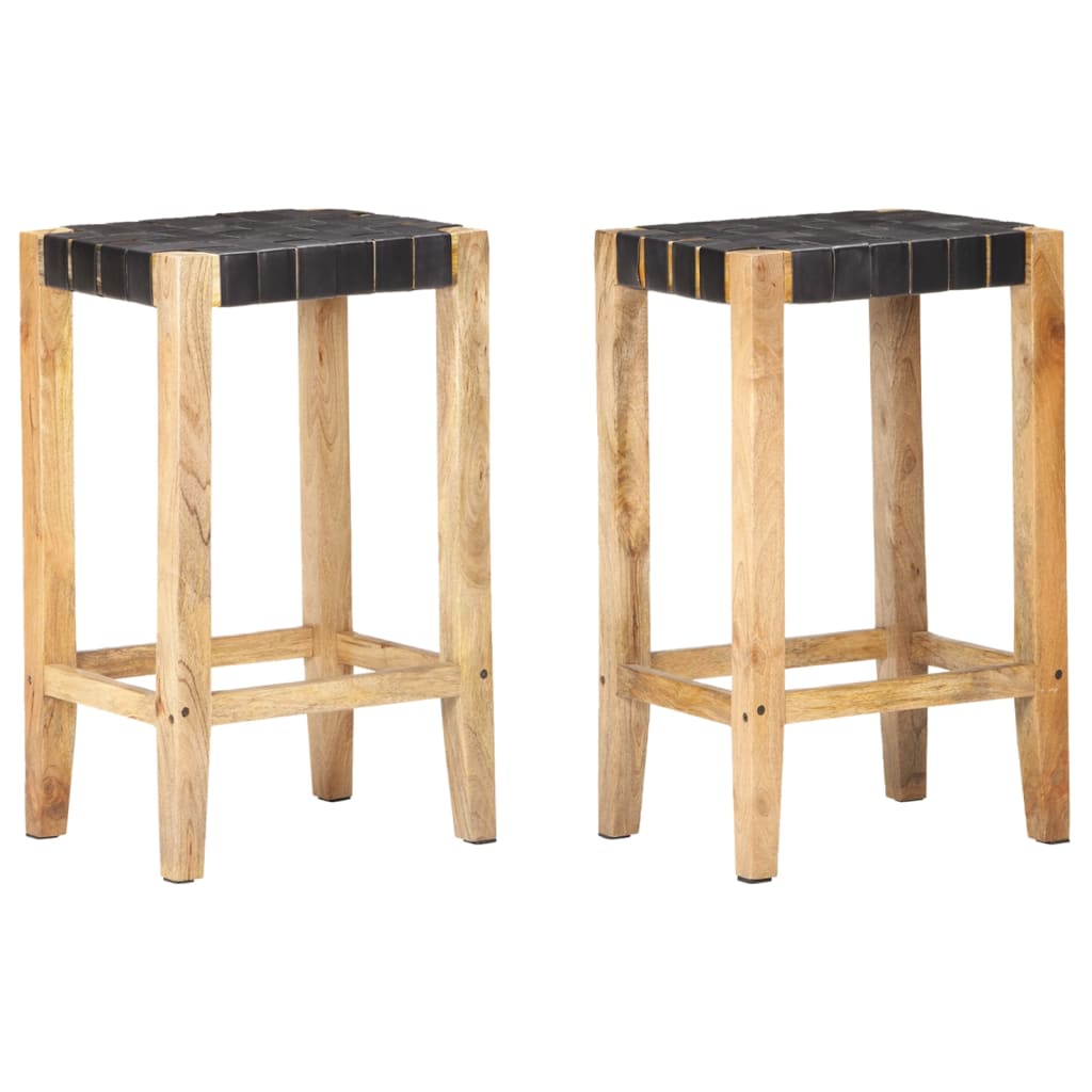 Barkrukken 2 st echt leer 75 cm zwart is nu te koop bij PeponiXL, paradijselijk wonen!