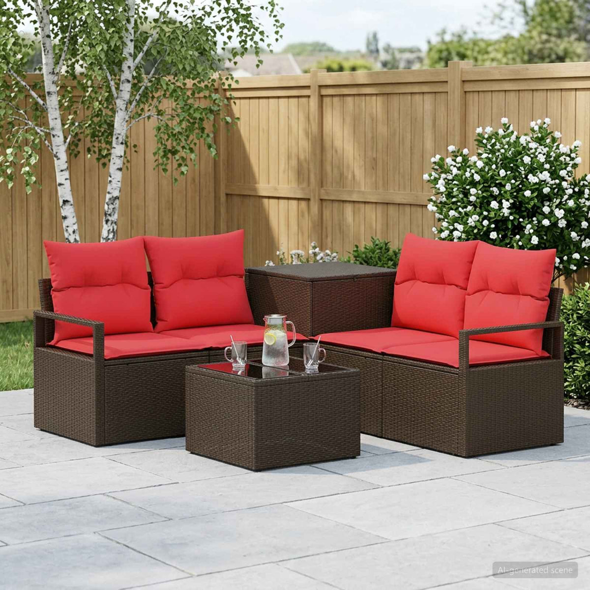 Bankstel 6 st Bruin en Rood Poly Rattan en Staal is nu te koop bij PeponiXL, paradijselijk wonen!