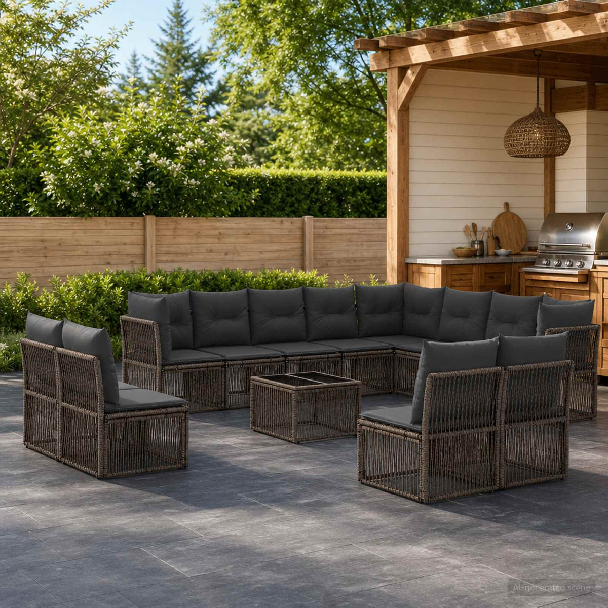 Tuinbankenset 13 pcs Grijs poly rattan is nu te koop bij PeponiXL, paradijselijk wonen!