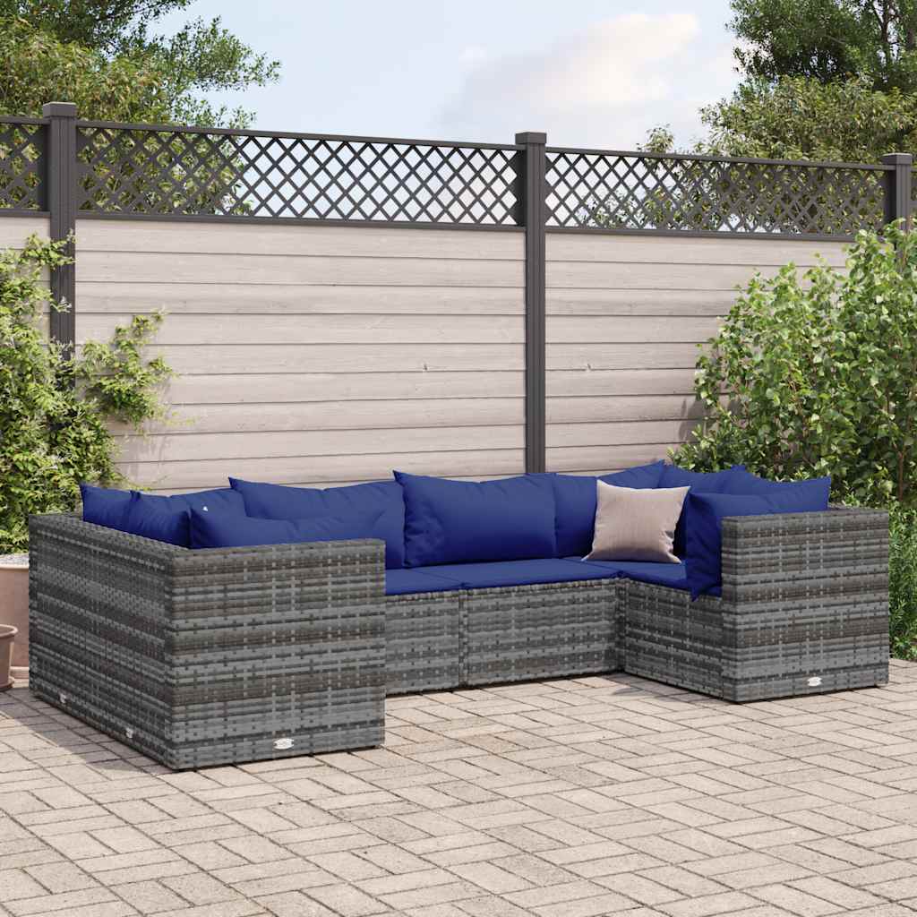 6-delige Loungeset met kussens poly rattan grijs is nu te koop bij PeponiXL, paradijselijk wonen!