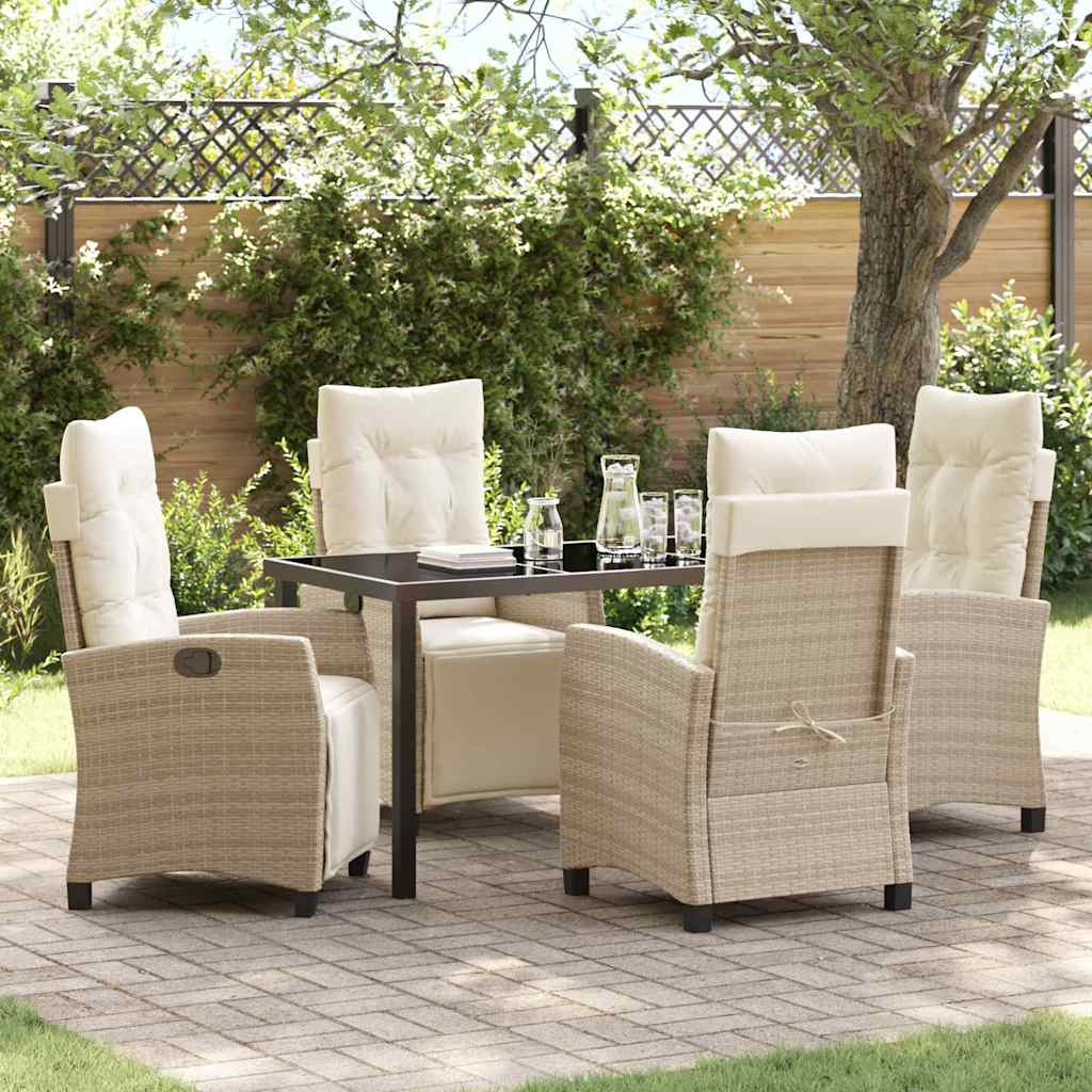 Tuin eettafelset met kussen 5 pcs Beige poly rattan is nu te koop bij PeponiXL, paradijselijk wonen!