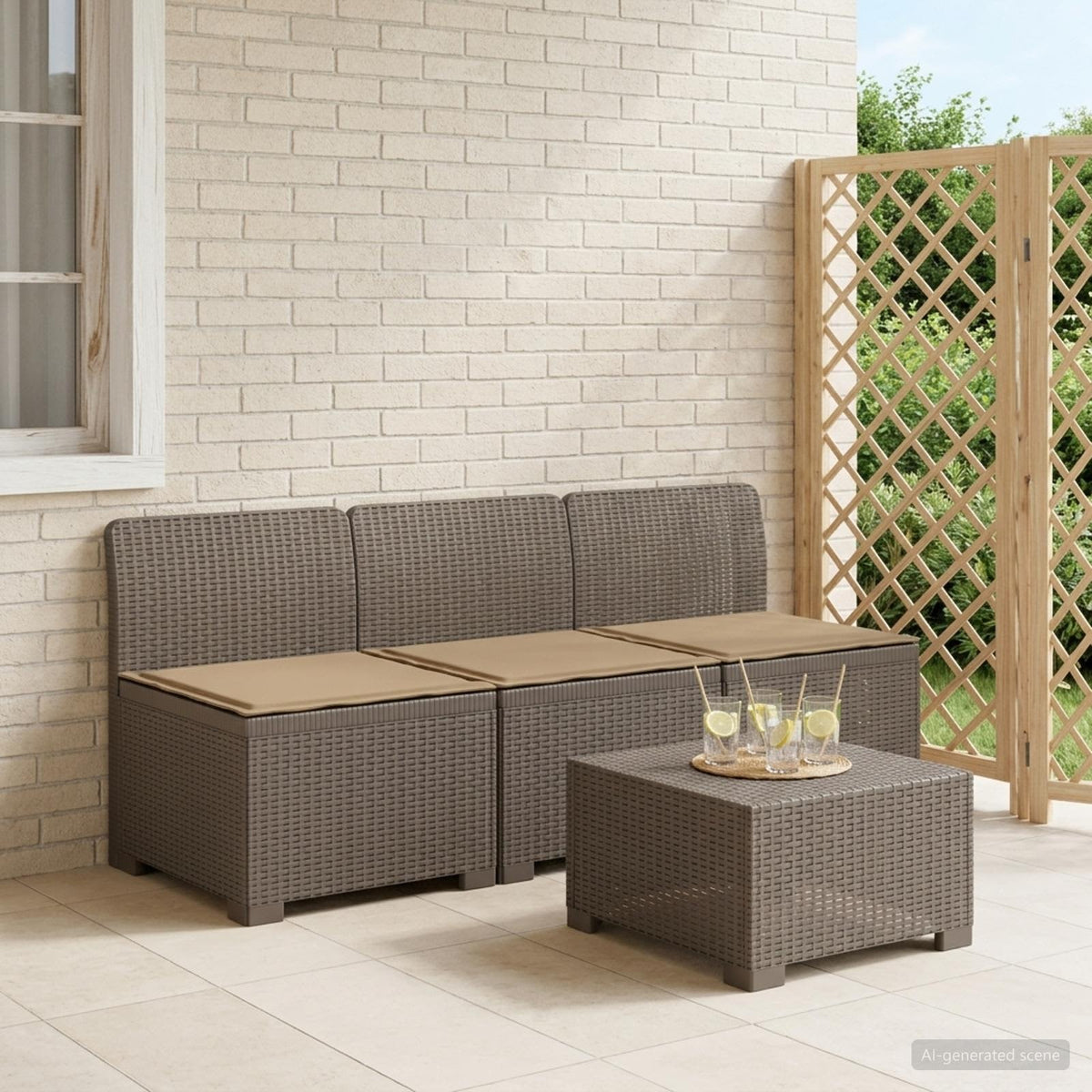 3-zits tuinbank met kussens in rattanlook PP Lichtgrijs is nu te koop bij PeponiXL, paradijselijk wonen!