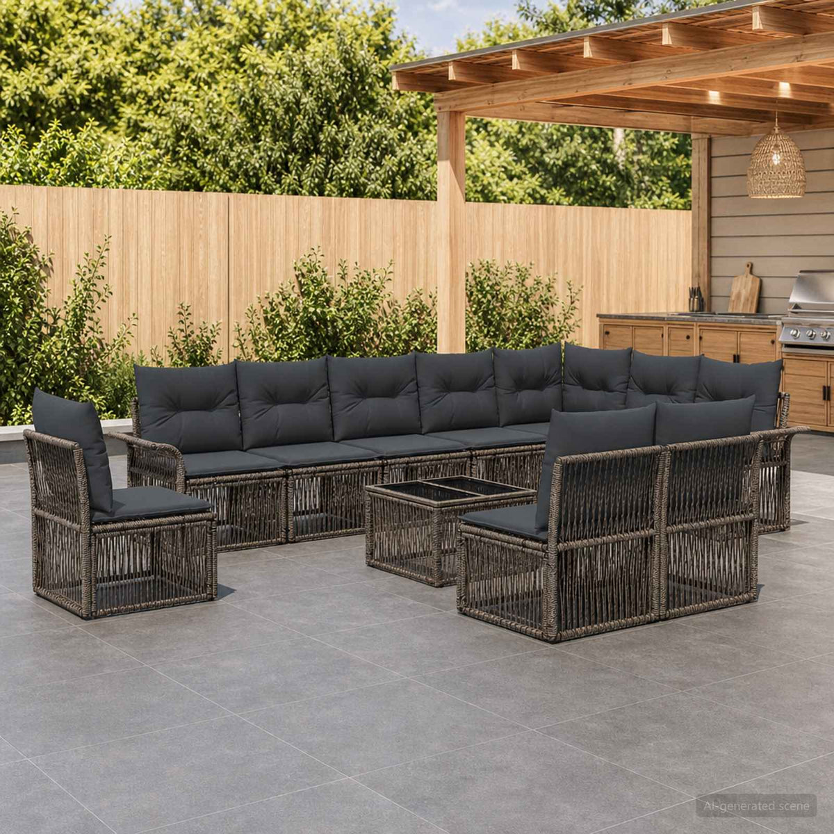 Tuinbankenset 11 pcs Grijs poly rattan is nu te koop bij PeponiXL, paradijselijk wonen!