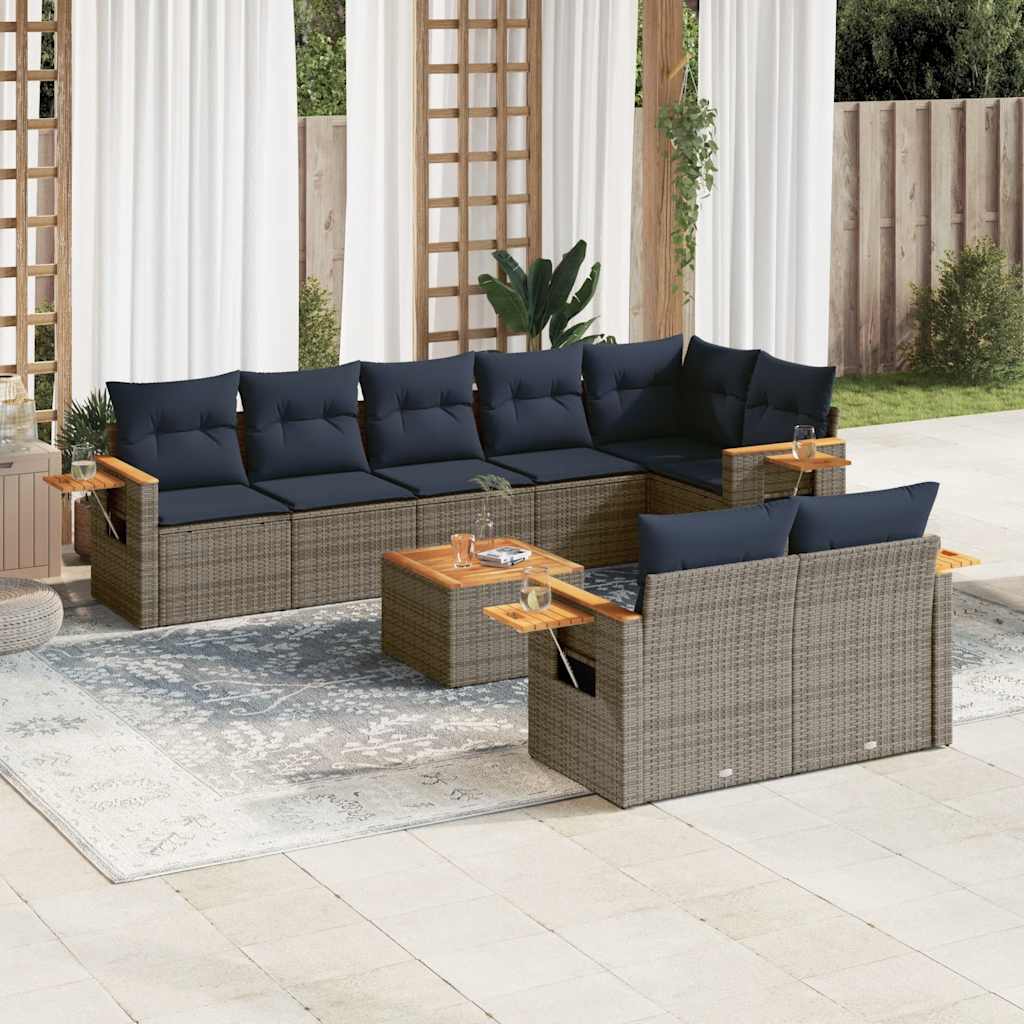 9-delige Loungeset met kussens poly rattan grijs is nu te koop bij PeponiXL, paradijselijk wonen!