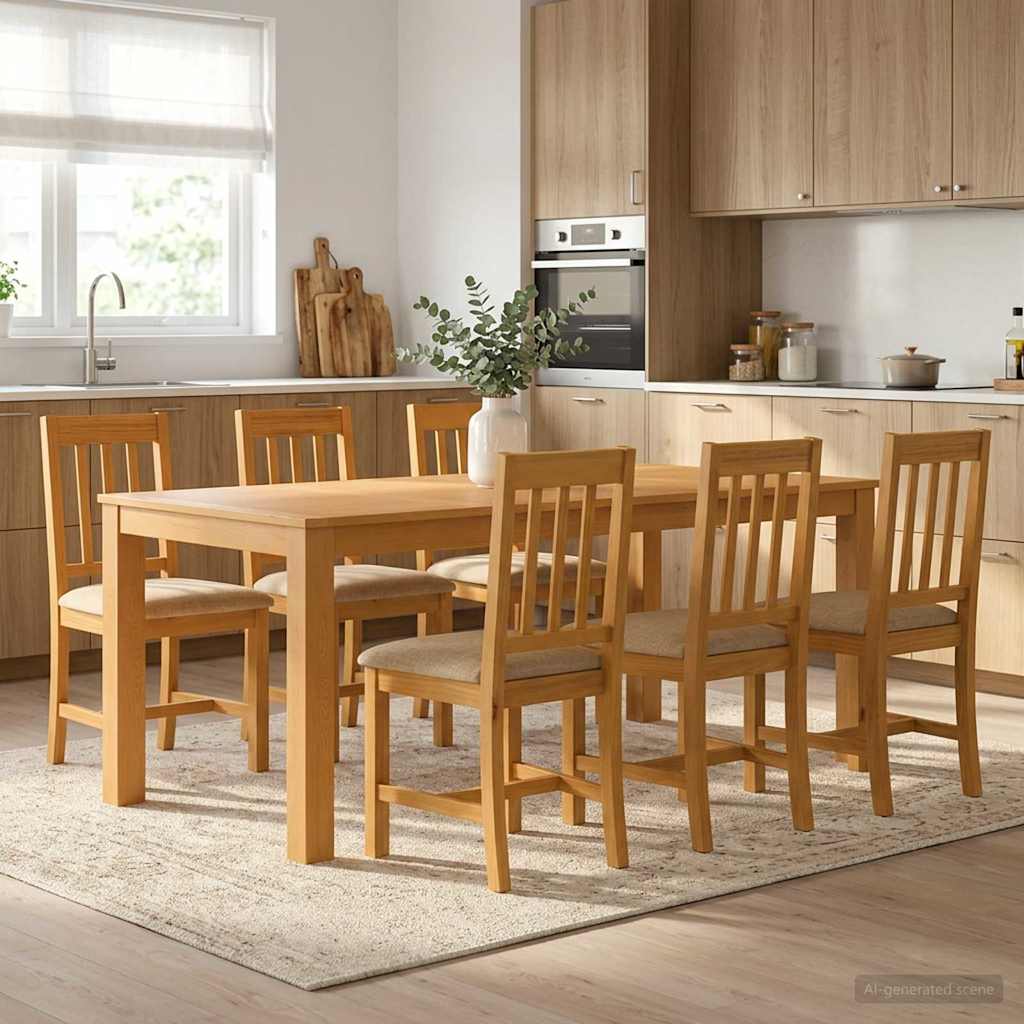 Eetkamerset 7 st Beige Massief Eikenhout is nu te koop bij PeponiXL, paradijselijk wonen!