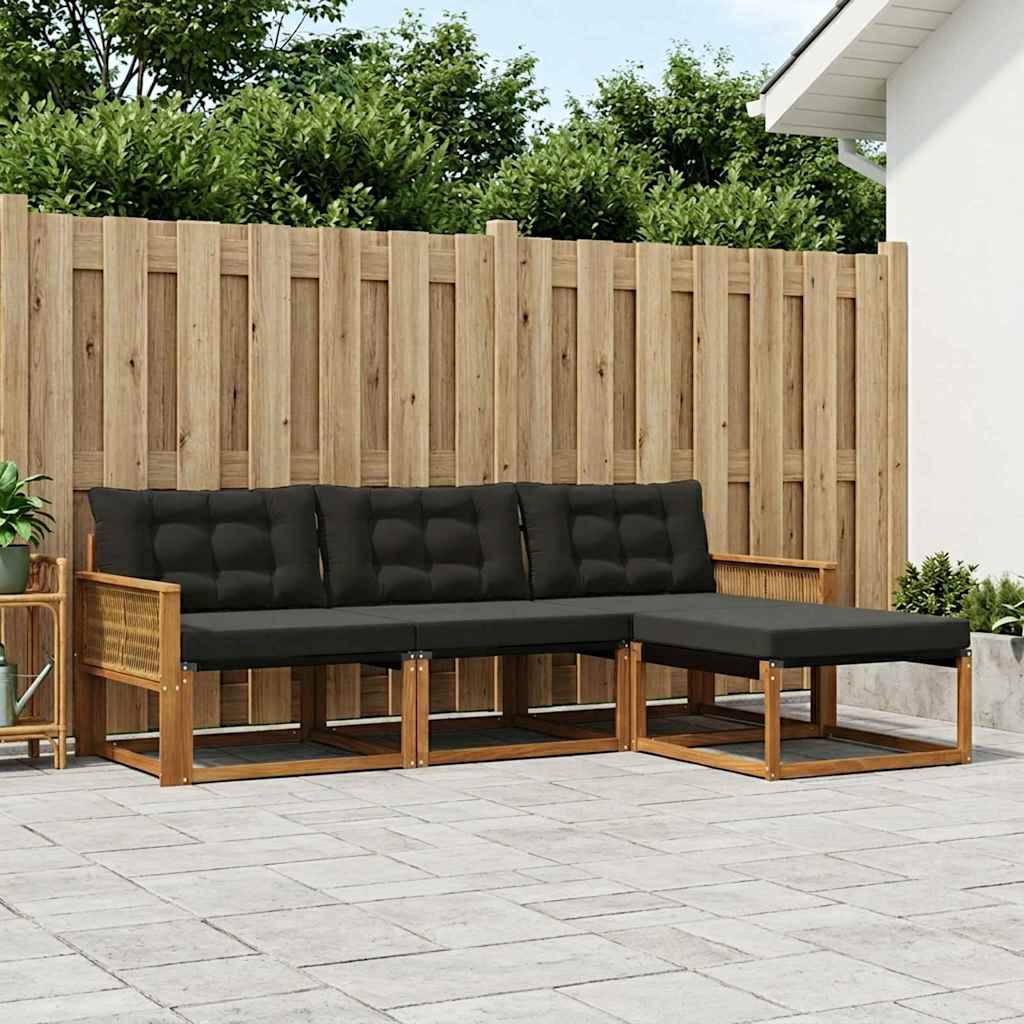 Buiten bankenset met kussen 4 pcs Naturel en Zwart is nu te koop bij PeponiXL, paradijselijk wonen!