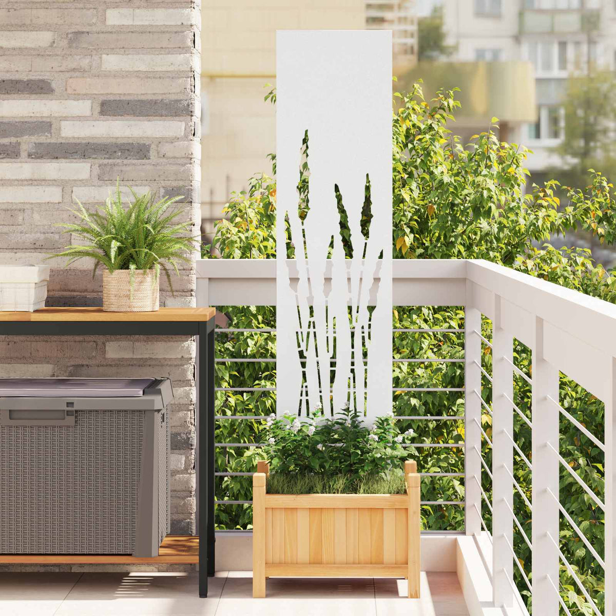Tuin Privacy Screen Fretwerk Wit 32 x 140 cm Koudgewalst staal is nu te koop bij PeponiXL, paradijselijk wonen!