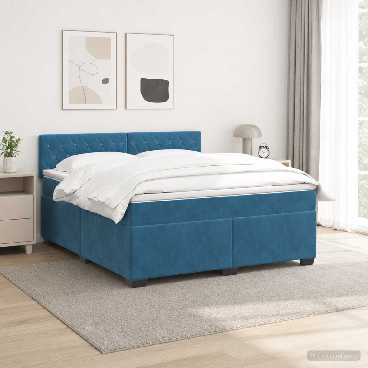 Boxspring Bed met Matras en LED Blauw 140 x 190 cm fluweel is nu te koop bij PeponiXL, paradijselijk wonen!