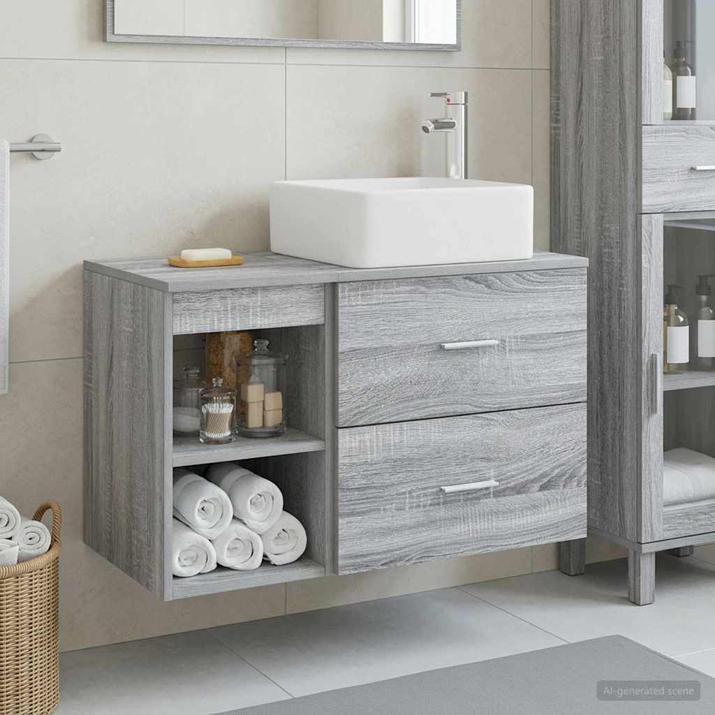 Badkamermeubelset 2 pcs Grijs Sonoma Bewerkt hout is nu te koop bij PeponiXL, paradijselijk wonen!