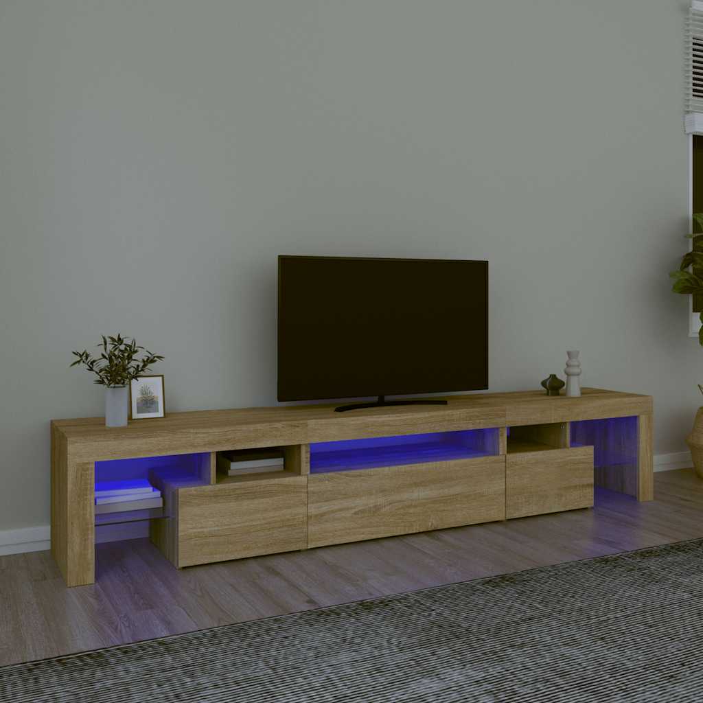 Tv-meubel met LED-verlichting 215x36,5x40cm sonoma eikenkleurig is nu te koop bij PeponiXL, paradijselijk wonen!