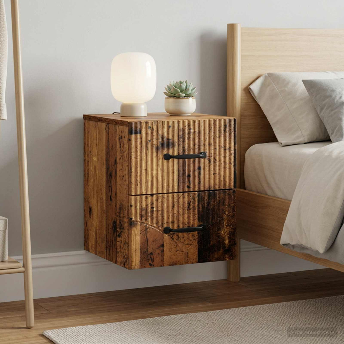 Wandbeugel Bedkast met lade 2 pcs Oud hout 34,5 x 33 x 40 cm is nu te koop bij PeponiXL, paradijselijk wonen!