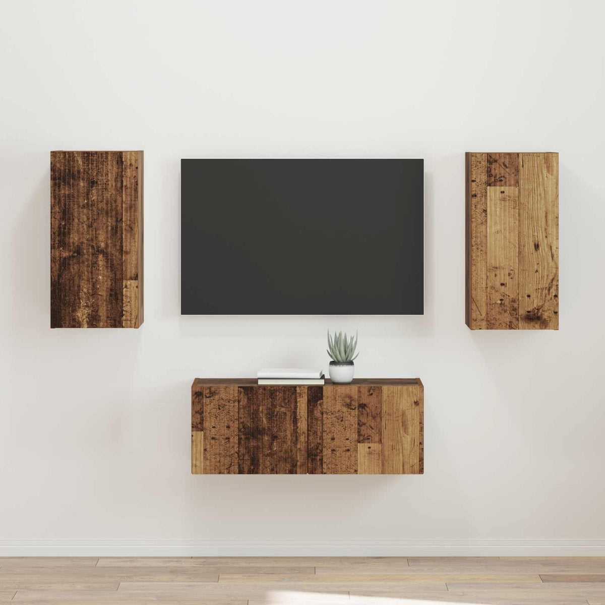 Tv-meubelset Wandgemonteerd 2 pcs Oudhout Bewerkt hout is nu te koop bij PeponiXL, paradijselijk wonen!