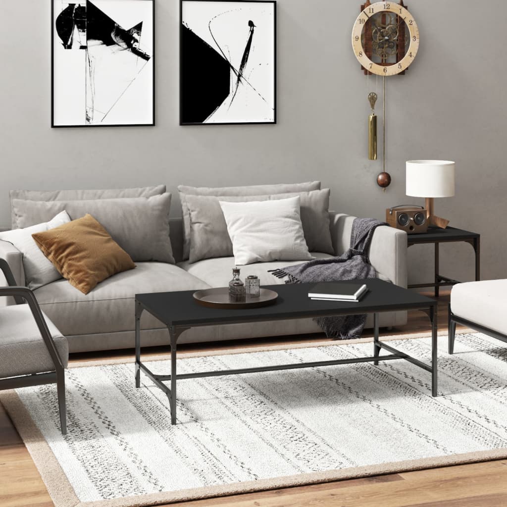 Salontafel 100x50x35 cm bewerkt hout zwart is nu te koop bij PeponiXL, paradijselijk wonen!