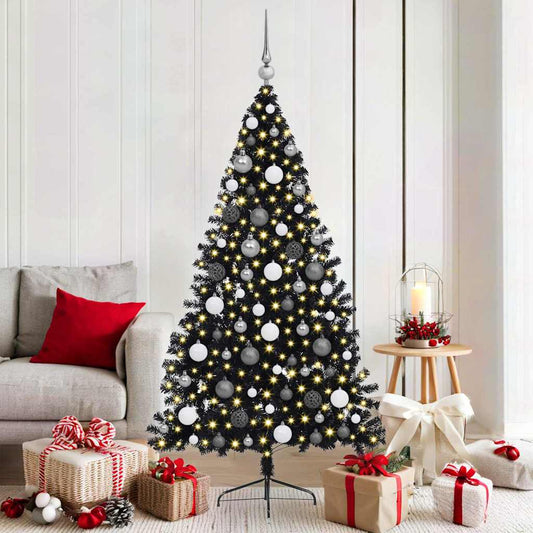 Kunstmatig Voorverlicht Kerstboom met 300 LED Zwart 180 cm PVC is nu te koop bij PeponiXL, paradijselijk wonen!
