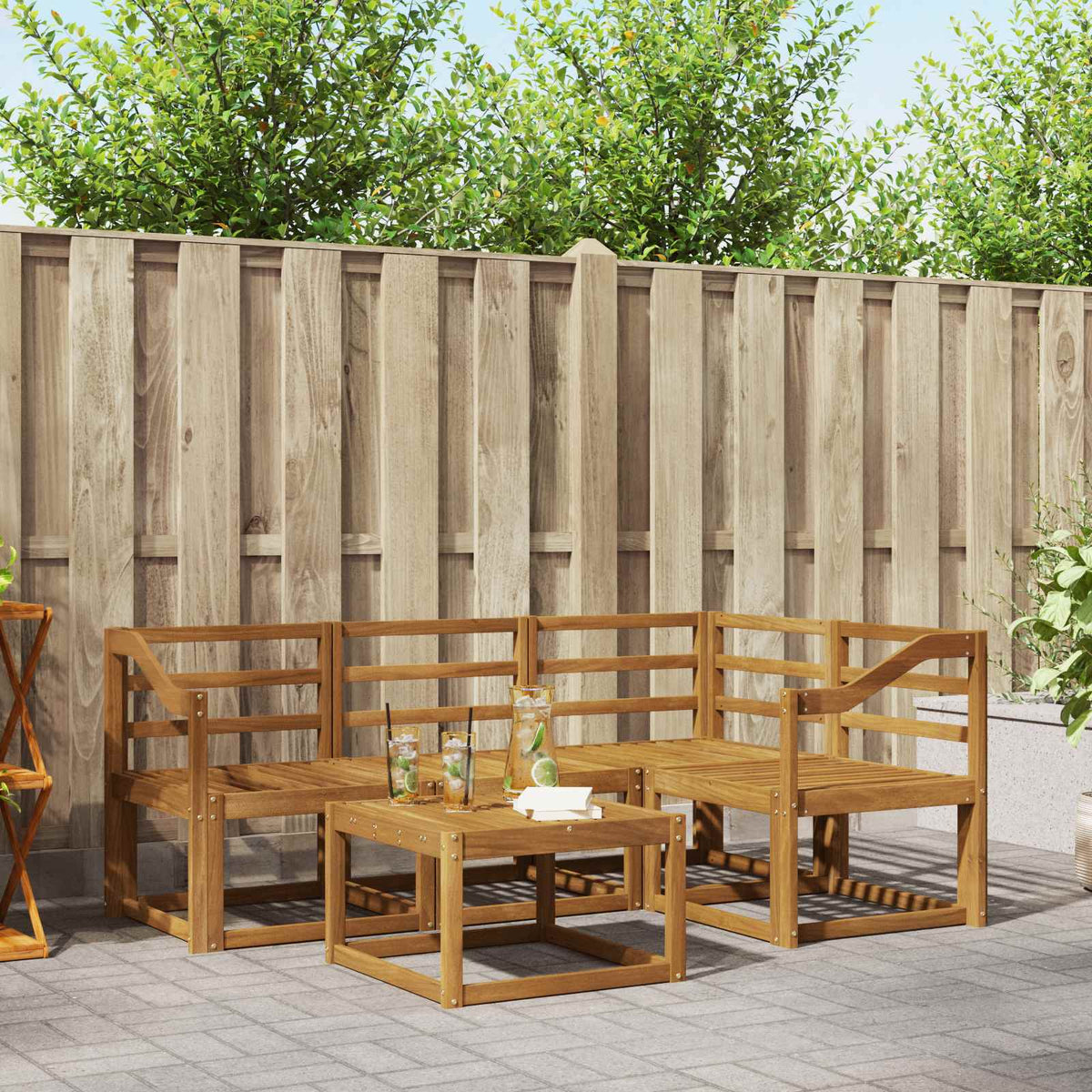 Buiten bankenset 5 pcs Naturel Massief Acaciahout is nu te koop bij PeponiXL, paradijselijk wonen!