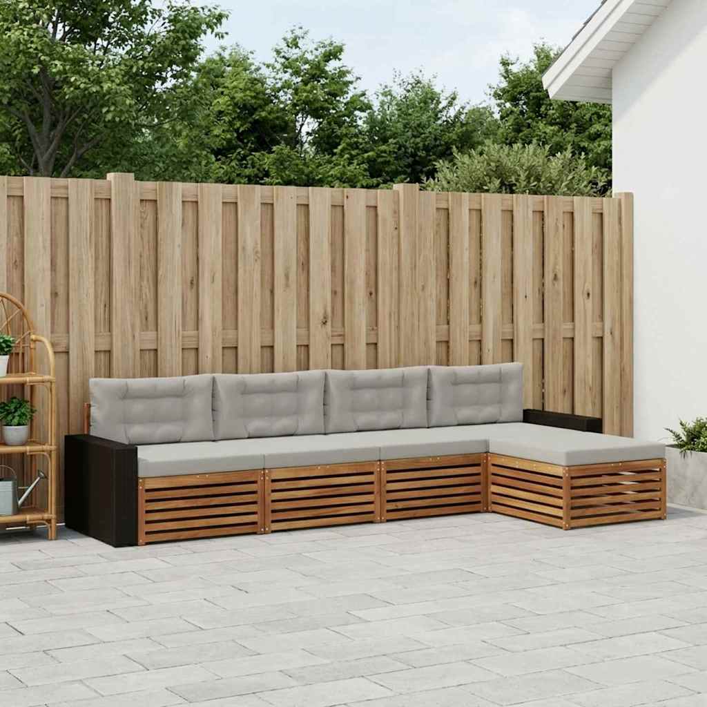Buiten bankenset 5 pcs Naturel en lichtgrijs Polyester is nu te koop bij PeponiXL, paradijselijk wonen!
