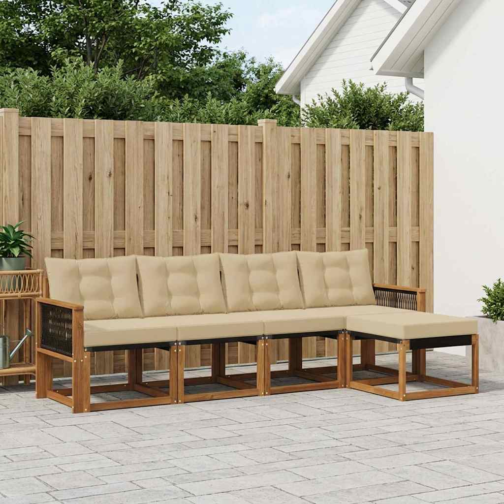 Buiten bankenset met kussen 5 pcs Natuurlijk en Beige is nu te koop bij PeponiXL, paradijselijk wonen!