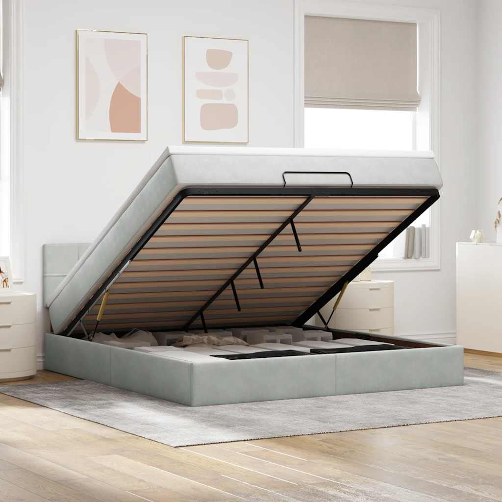Ottoman bed met matras en LED's 180x200cm fluweel lichtgrijs is nu te koop bij PeponiXL, paradijselijk wonen!