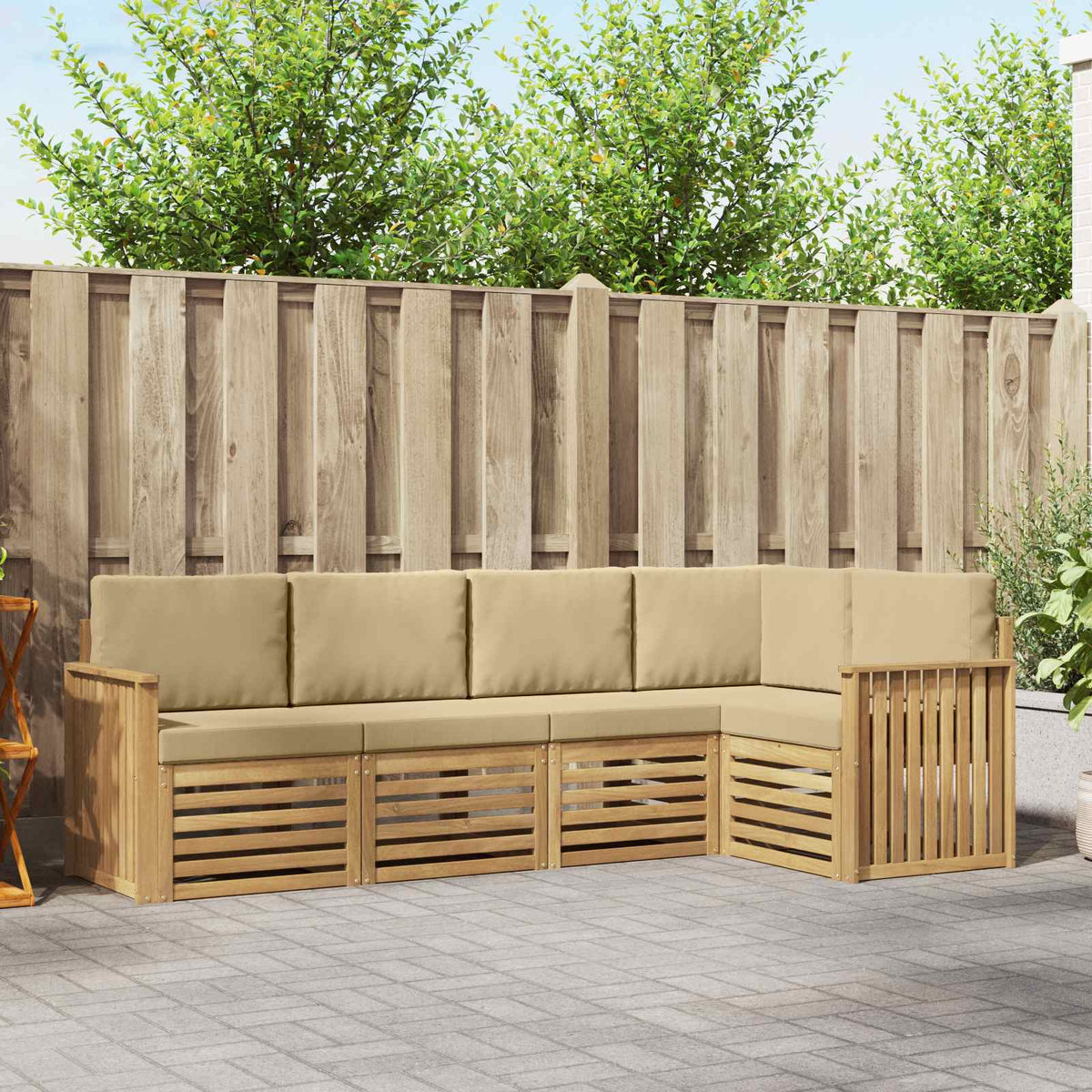 Buiten bankenset 5 pcs Wit en Beige 247 x 128,5 x 73 cm is nu te koop bij PeponiXL, paradijselijk wonen!