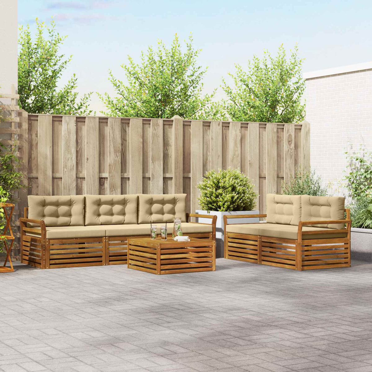 Buiten bankenset met kussen 6 pcs Natuurlijk en Beige is nu te koop bij PeponiXL, paradijselijk wonen!