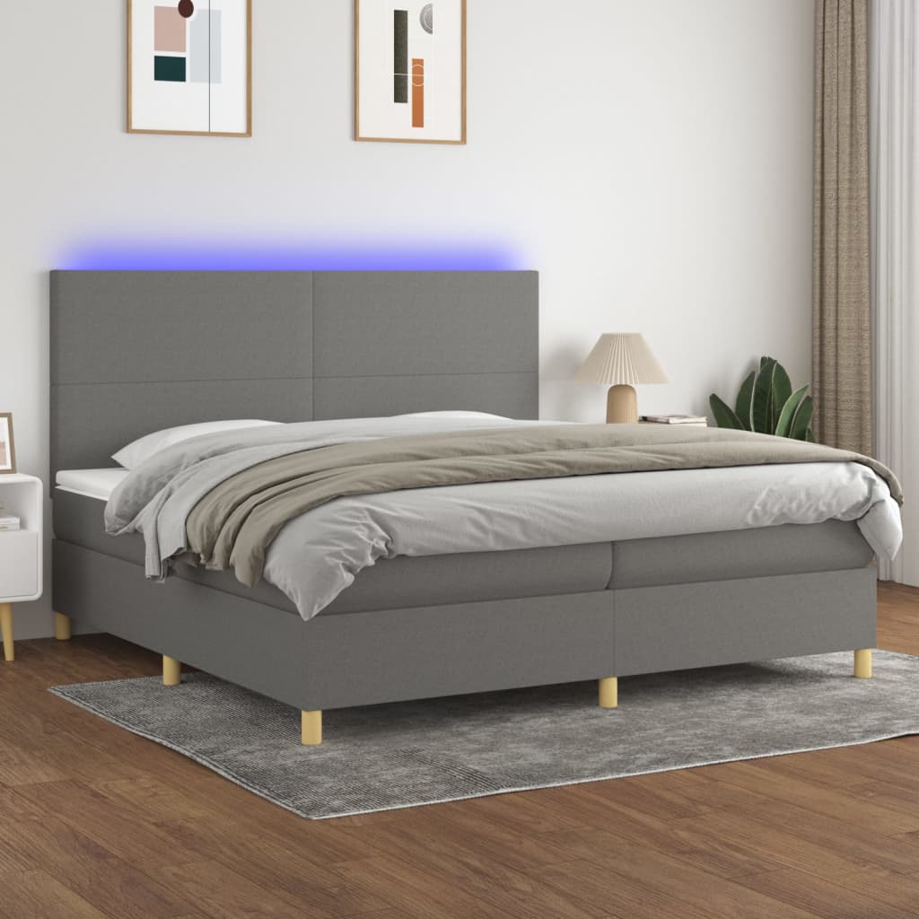 Boxspring met matras en LED stof donkergrijs 200x200 cm is nu te koop bij PeponiXL, paradijselijk wonen!