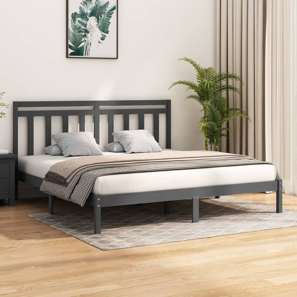 Bedframe massief hout grijs 200x200 cm is nu te koop bij PeponiXL, paradijselijk wonen!