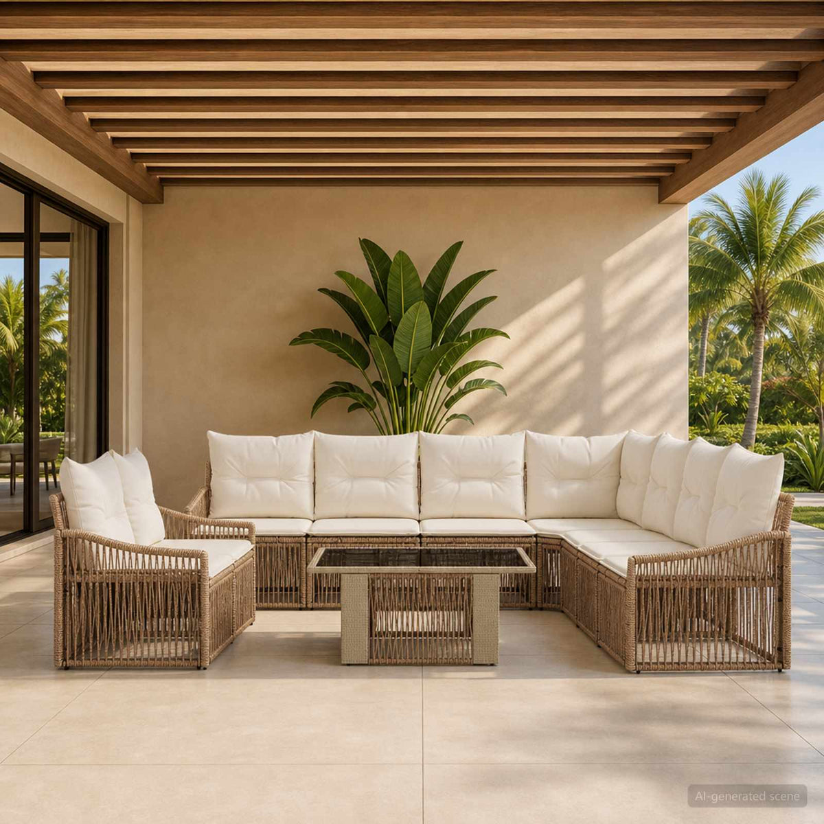 Tuinbankenset 10 st Beige en Crème Wit poly rattan is nu te koop bij PeponiXL, paradijselijk wonen!